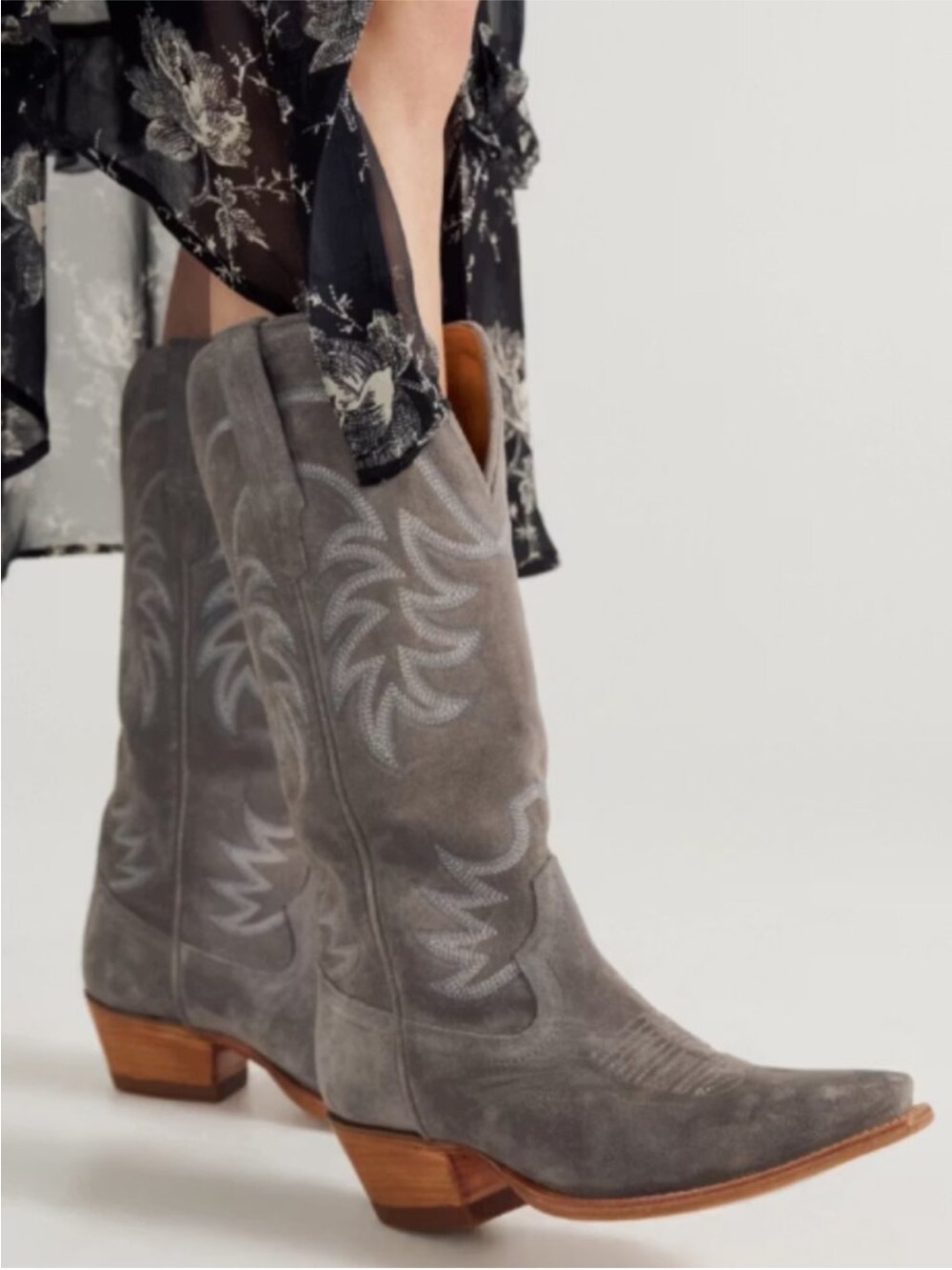 Tecovas Gray Suede Western Heeled Boots